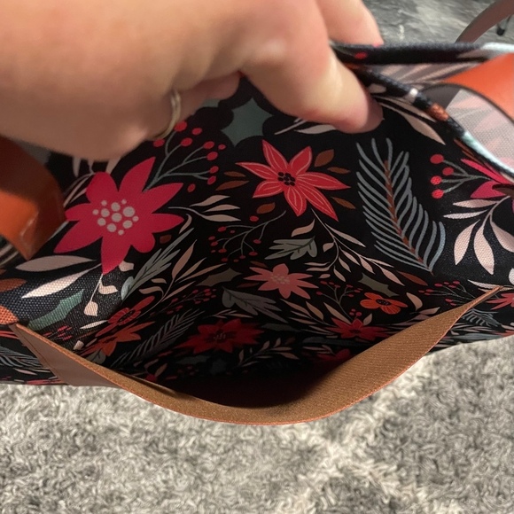 Black Brown Pink Floral Tote Bag for Work,Travel,Beach,Shopping,School - Picture 8 of 9